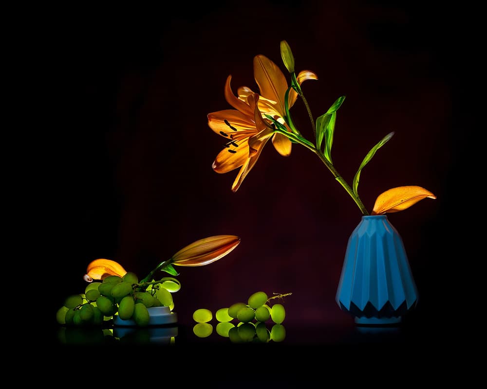 Vibrant Lilies Still Life by Annie Poreider — canvas wall art