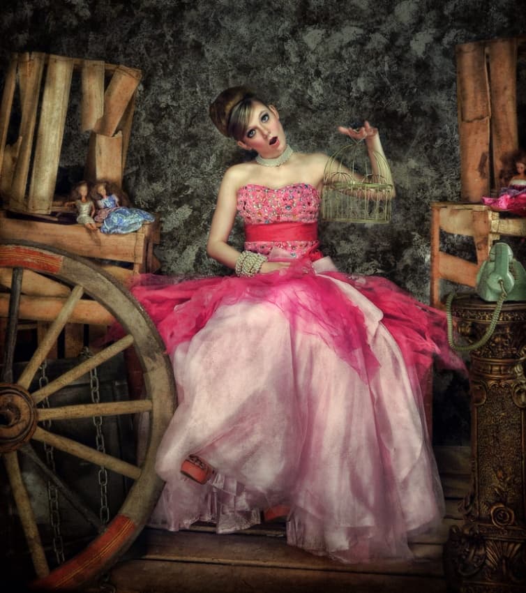 Pink Gown and Birdcage by Hari Sulistiawan — canvas wall art