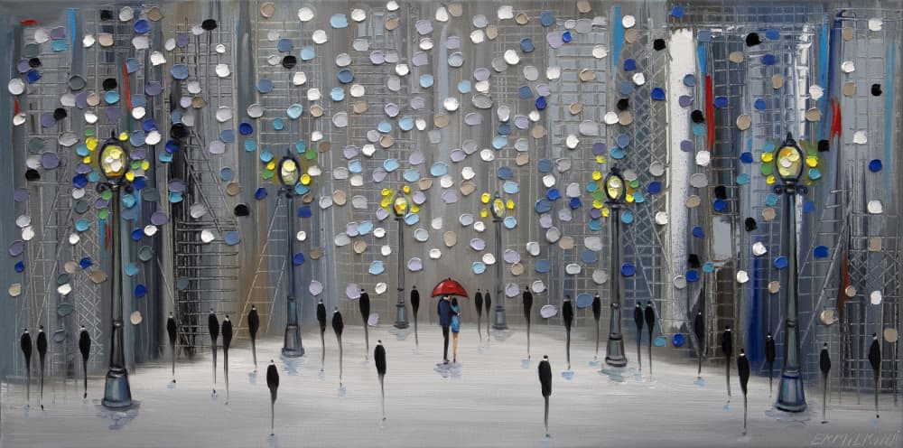 Rainy City Love Story by Ekaterina Ermilkina — canvas wall art