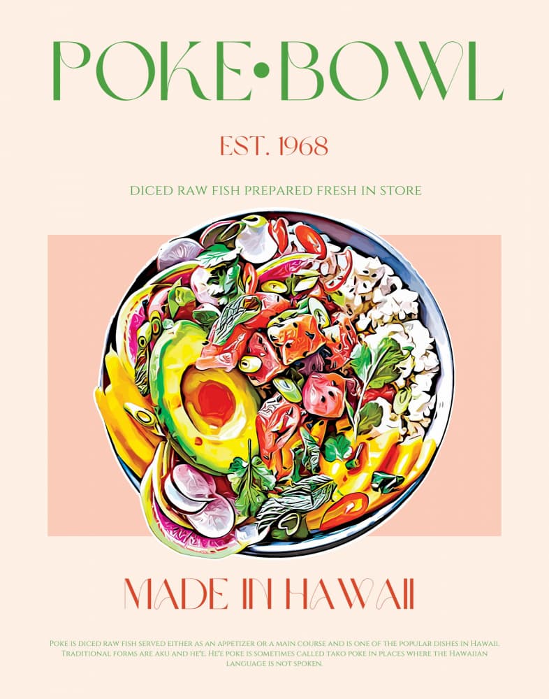 Vibrant Poke Bowl Illustration by Nazma Khokhar — canvas wall art