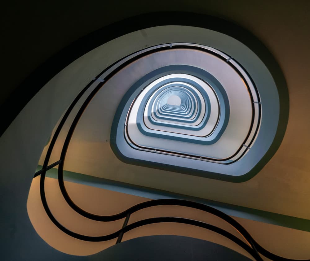 Blue Spiral Staircase by Jef Van den Houte — canvas wall art