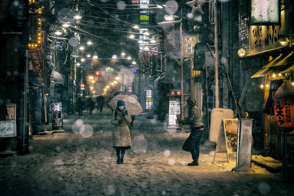 Japanese Winter Street Night by 7 Flavor C/P — canvas wall art