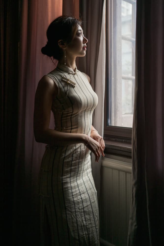 Elegant Asian Woman Window by Songlin Xu — canvas wall art