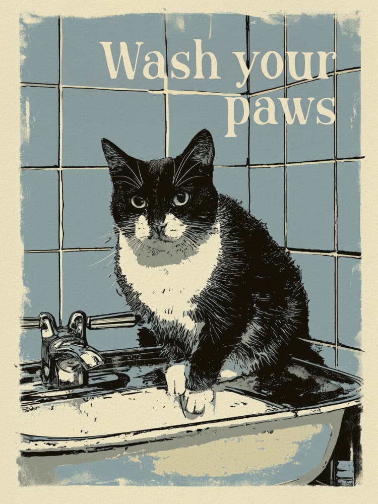 Wash Your Paws Cat by Andreas Magnusson — canvas wall art