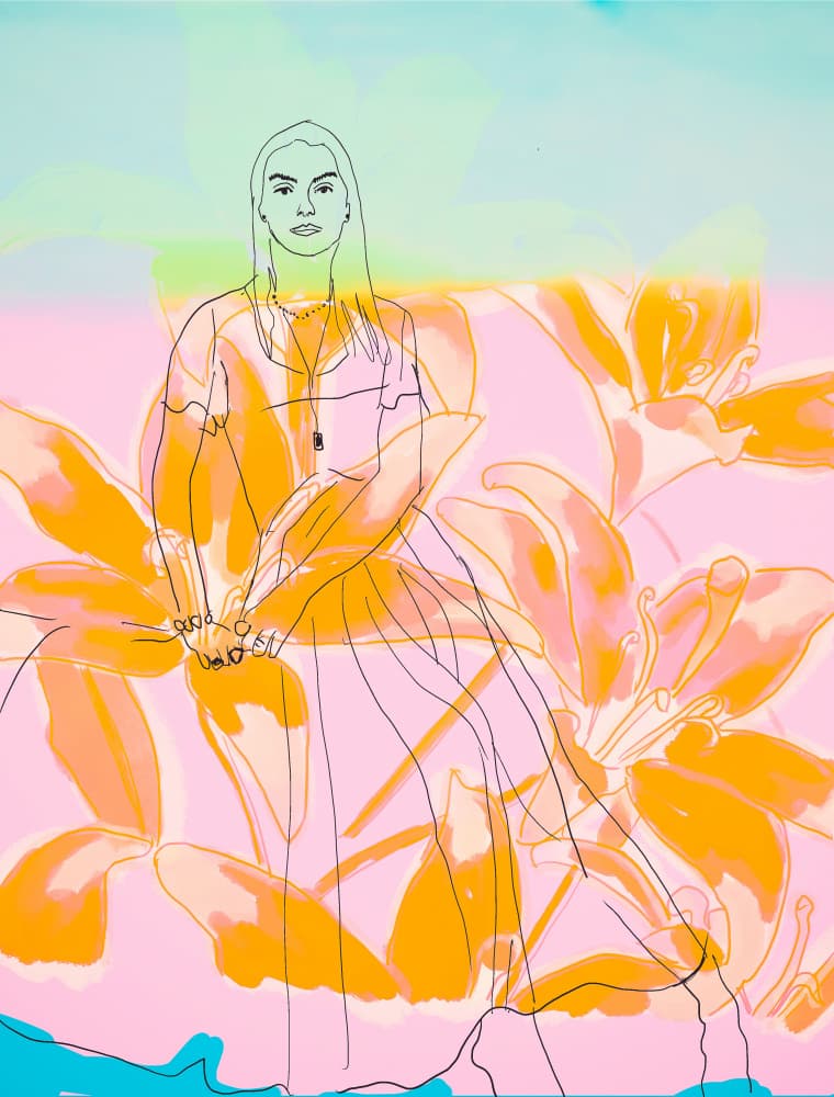 Fashion Woman Pink Flowers by Beate Tubach — canvas wall art