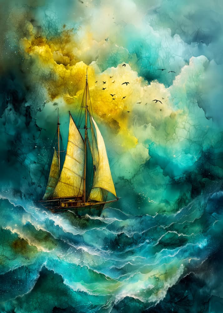 Vibrant Ocean Sailboat by Justyna Jaszke — canvas wall art