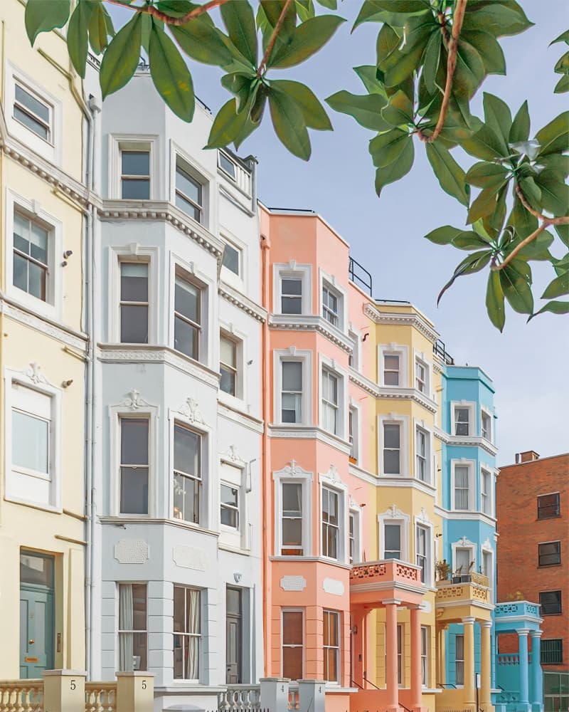 Colorful Pastel Row Houses by Gabor Estefan — canvas wall art
