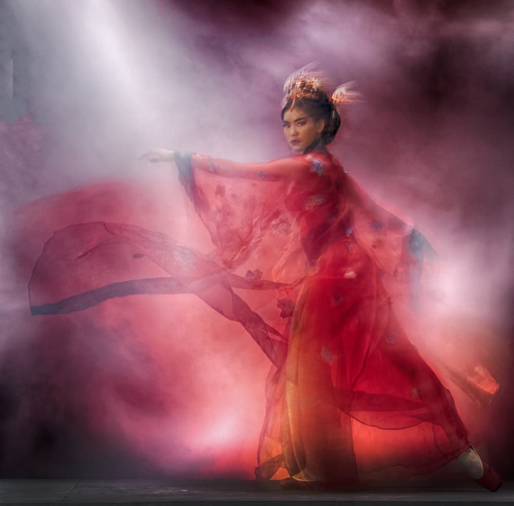Red Dancer in Smoke by Angela Muliani Hartojo — canvas wall art