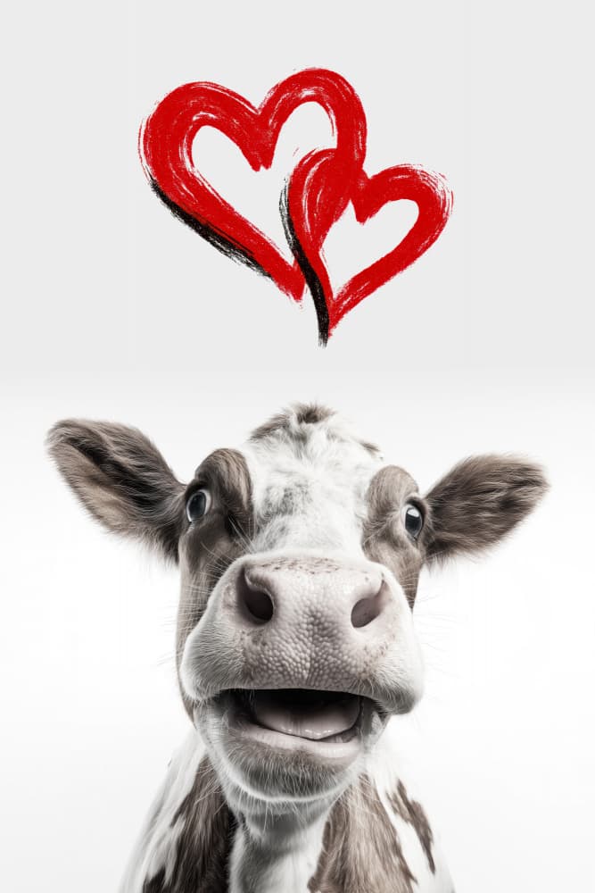 Happy Cow With Hearts by Rafal Kulik — canvas wall art
