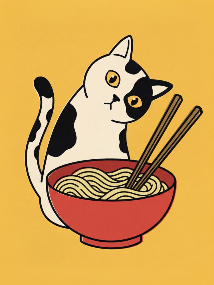 Curious Cat Ramen by Andreas Magnusson — canvas wall art