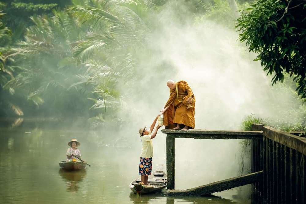 Misty Monk River Offering by ADIREK M — canvas wall art