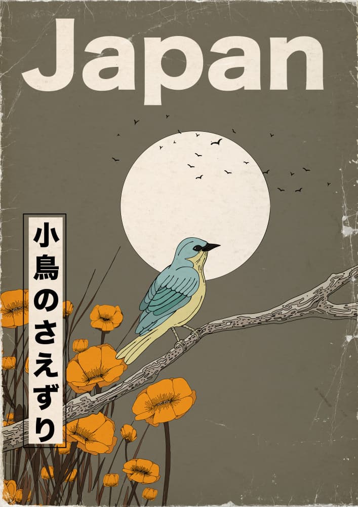 Japanese Bird and Moon by Nicholas — canvas wall art