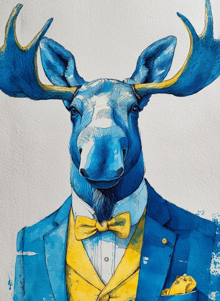 Dapper Blue Moose by Justyna Jaszke — canvas wall art
