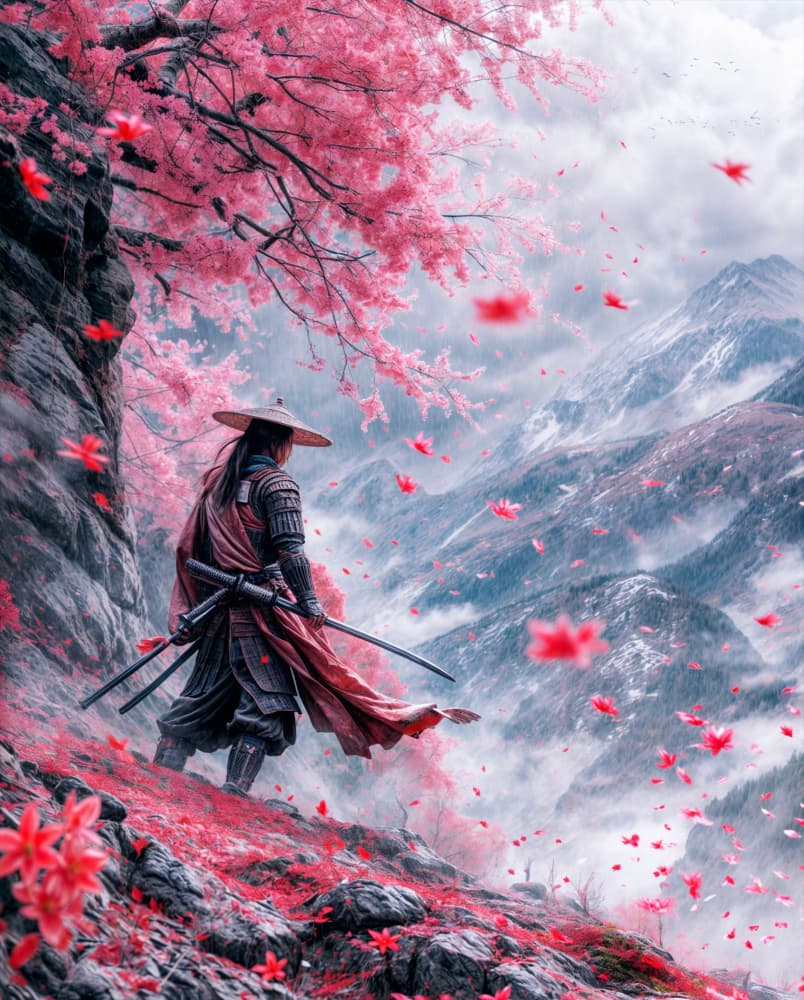 Sakura Mountain Warrior by Ritvik takkar — canvas wall art