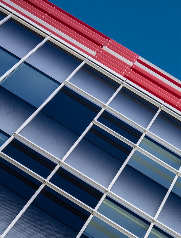 Red Blue Building Geometry by Jef Van den Houte — canvas wall art