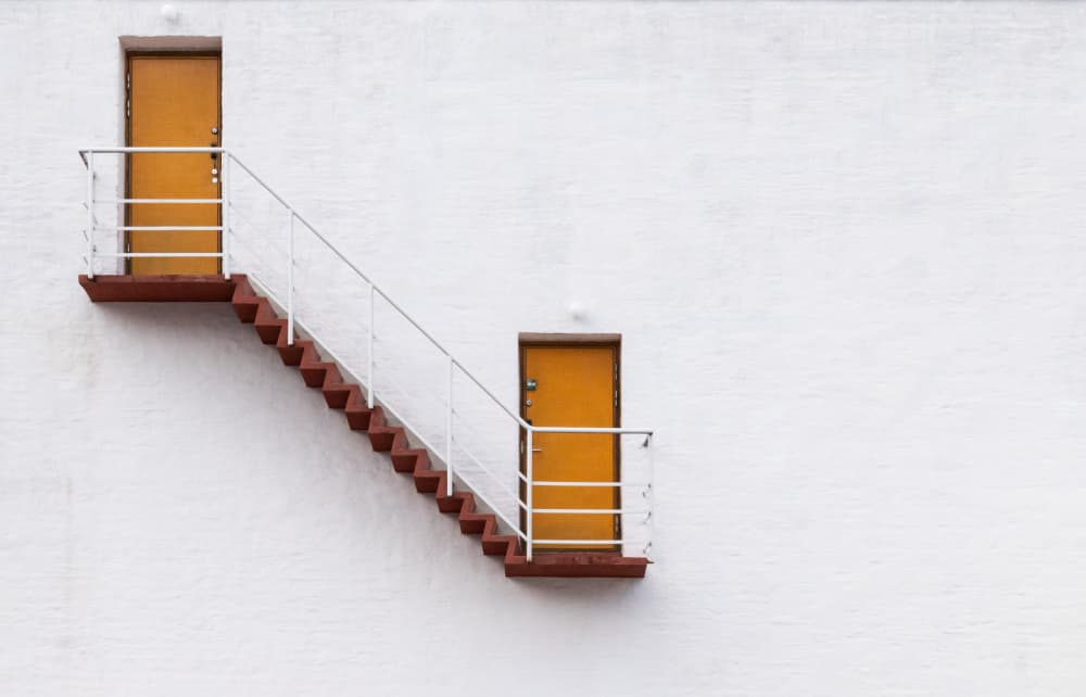 Orange Doors White Stairs by Kelemen Sándor — canvas wall art