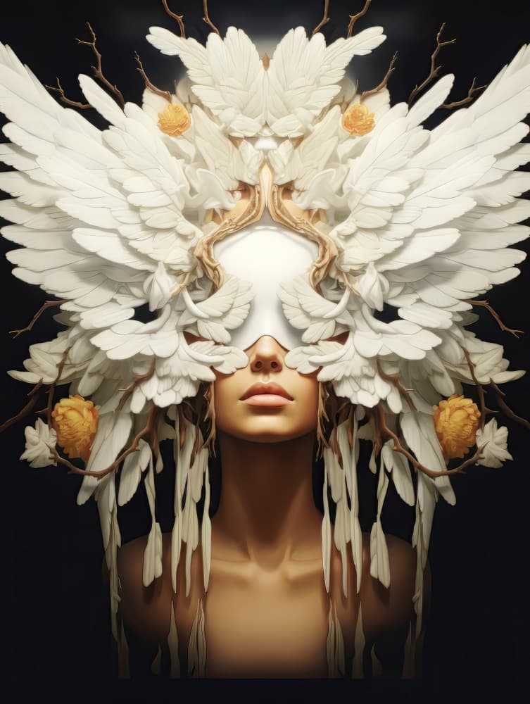 Divine Feathered Portrait by Bilge Paksoylu — canvas wall art