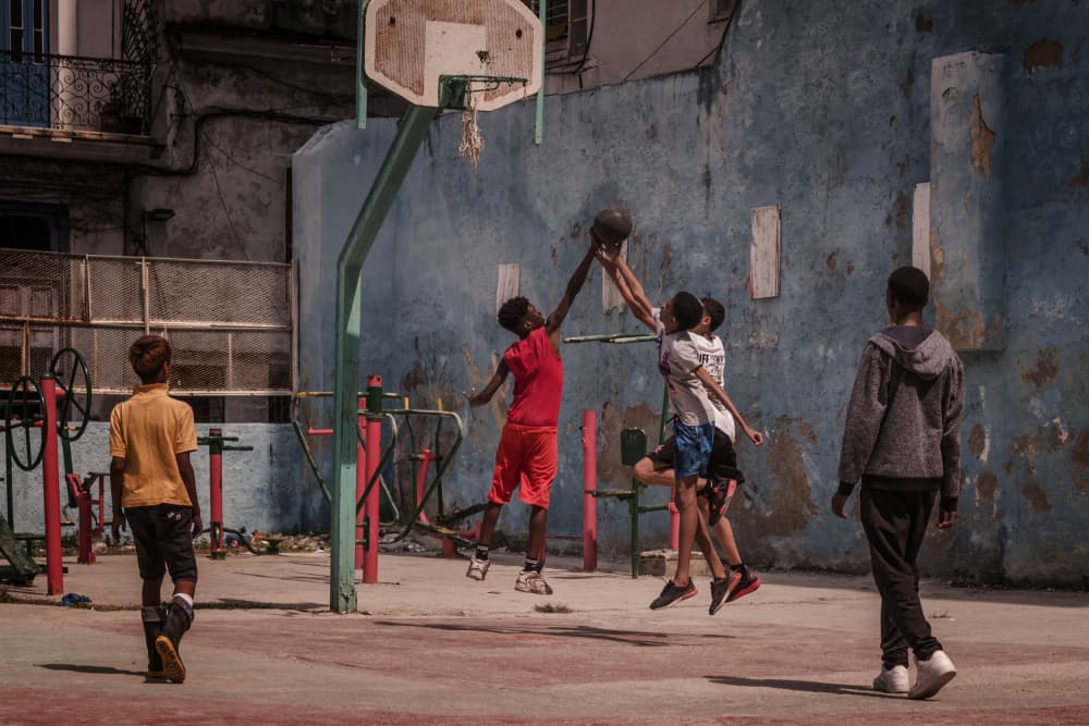 Kids' Urban Basketball Game by Pavol Stranak — canvas wall art