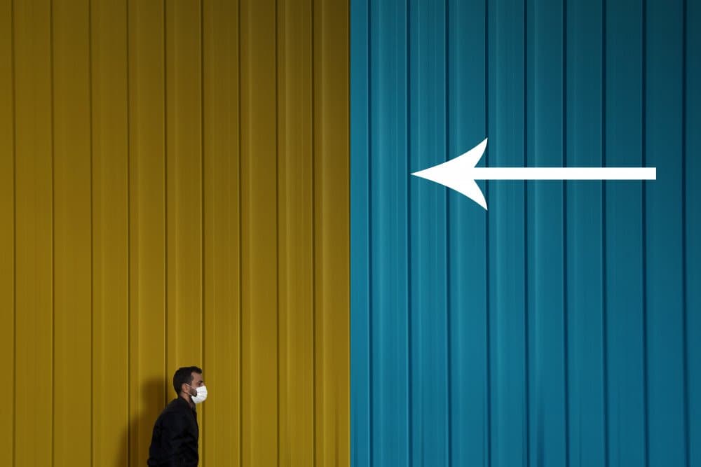 Masked Man Yellow Blue Wall by Ibrahim Nabeel — canvas wall art