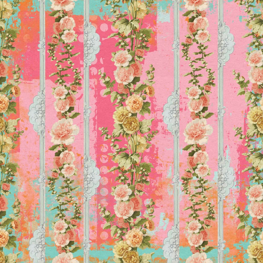 Vibrant Floral Stripes by Marja van den Hurk — canvas wall art
