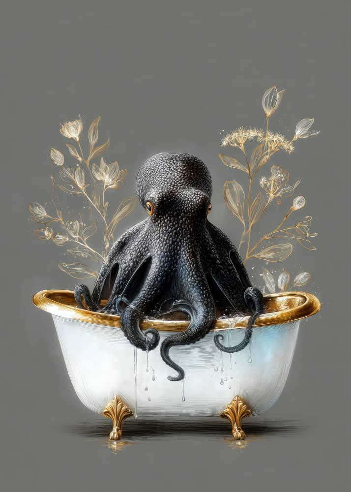 Elegant Octopus Bath by Justyna Jaszke — canvas wall art