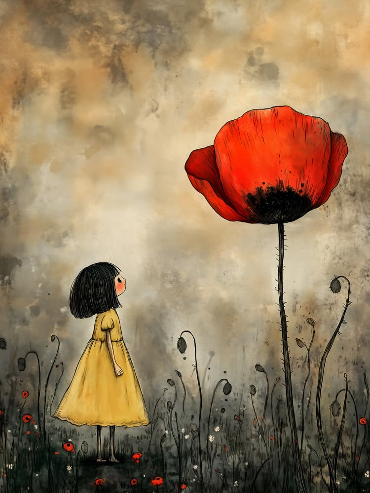 Little Girl Big Poppy by Annika Persson — canvas wall art