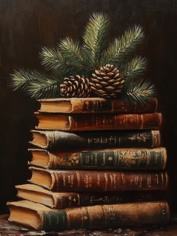 Holiday Books and Pine by Jolly and Dash — canvas wall art