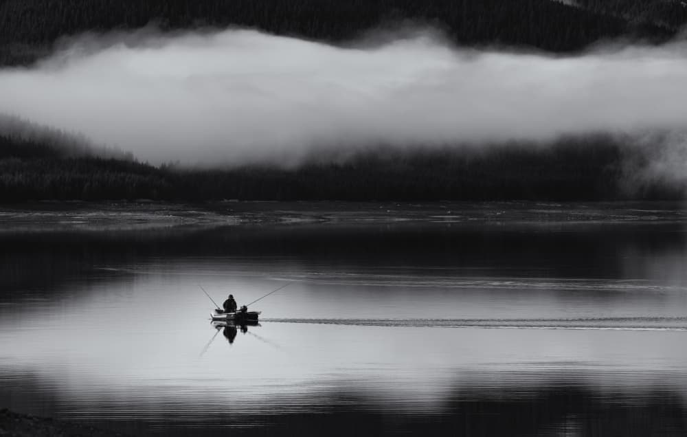 Misty Lake Fishing by Julien Oncete — canvas wall art