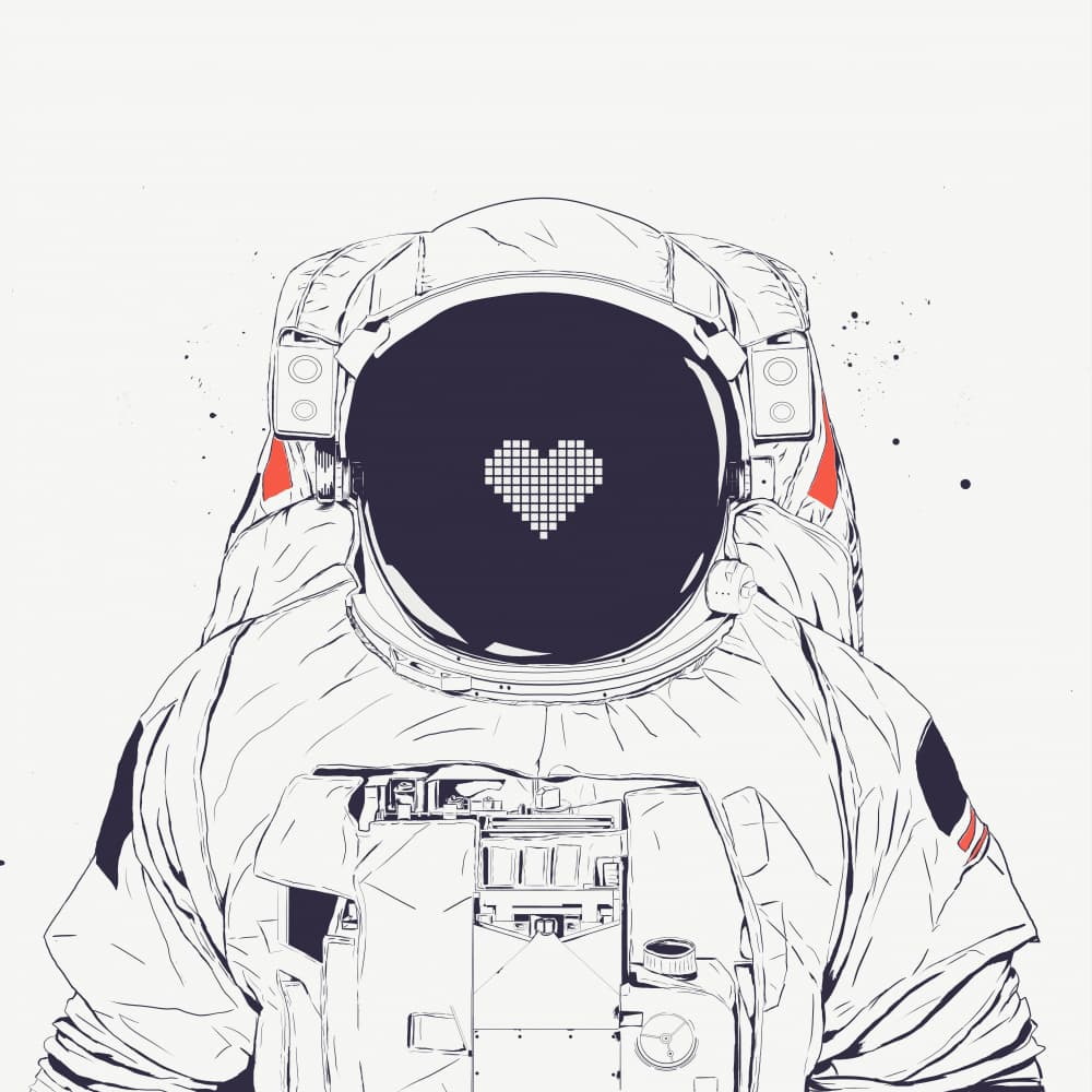 Astronaut Pixel Heart by Balazs Solti — canvas wall art