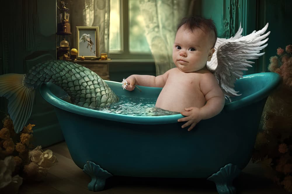 Magical Baby Mermaid by DDiArte — canvas wall art