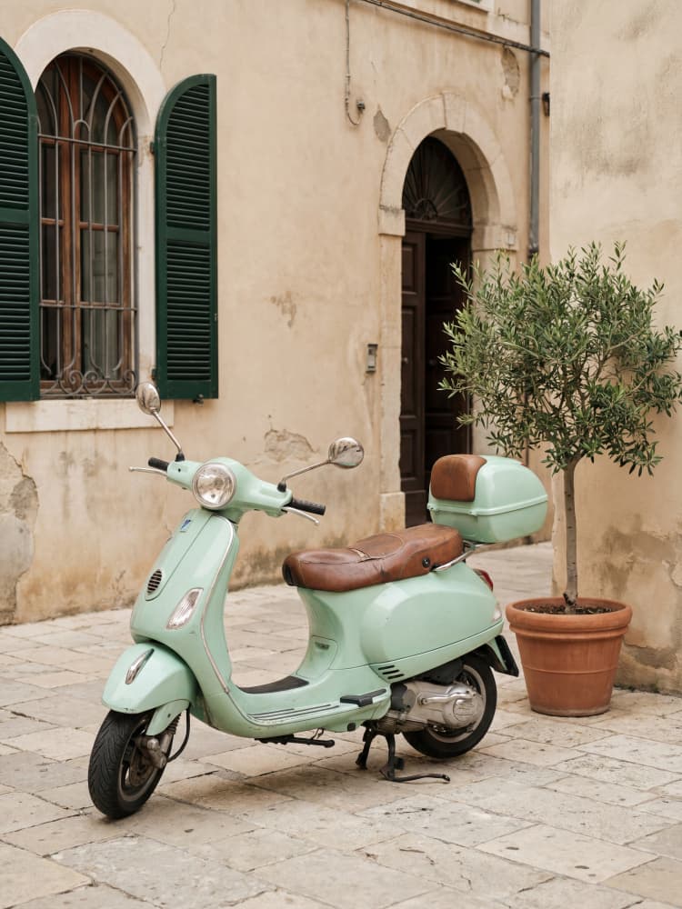 Mint Green Vespa Street by Andreas Magnusson — canvas wall art