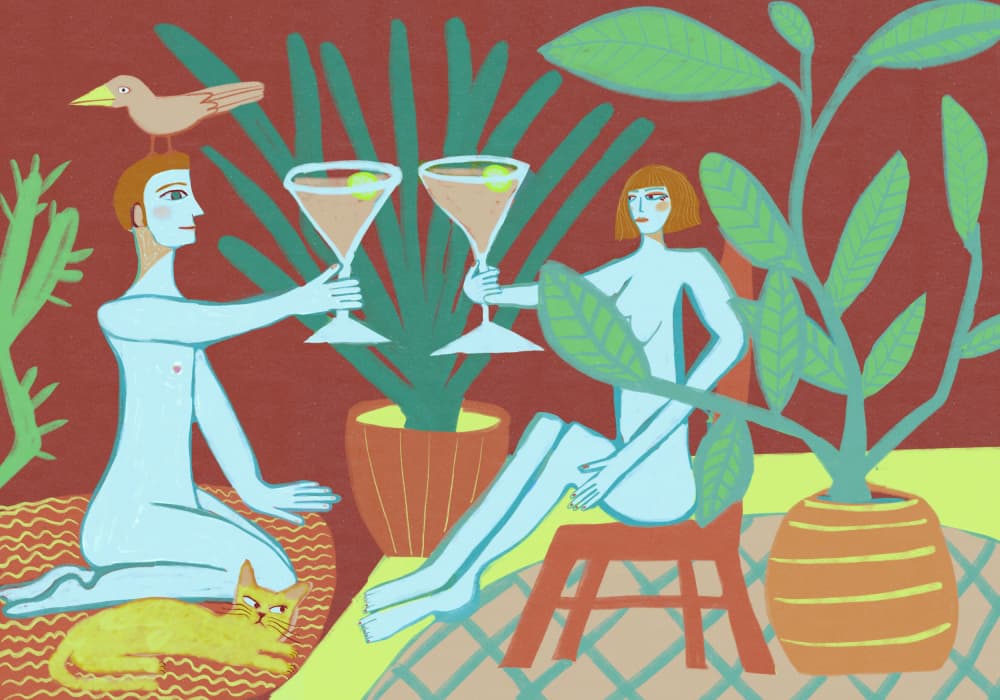 Nude Couple Cocktail Toast by Sharyn Bursic — canvas wall art