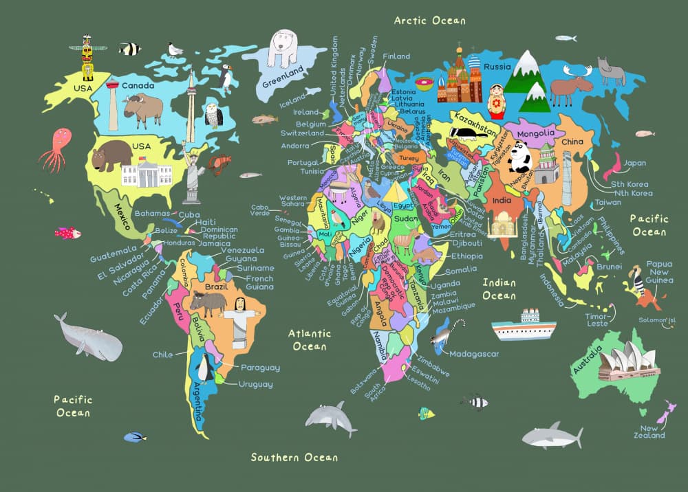 Playful World Map by Carla Daly — canvas wall art