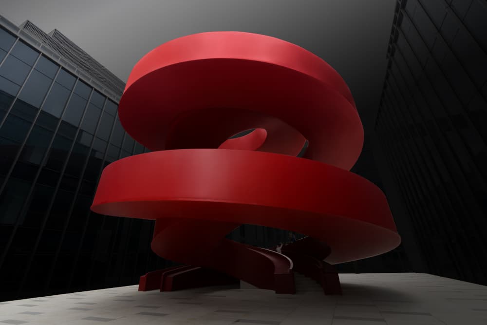 Vibrant Red City Sculpture by konglingming — canvas wall art