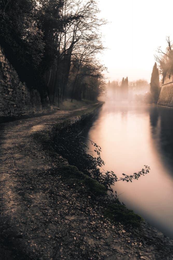 Misty River Path by Enrico Sottocorna — canvas wall art