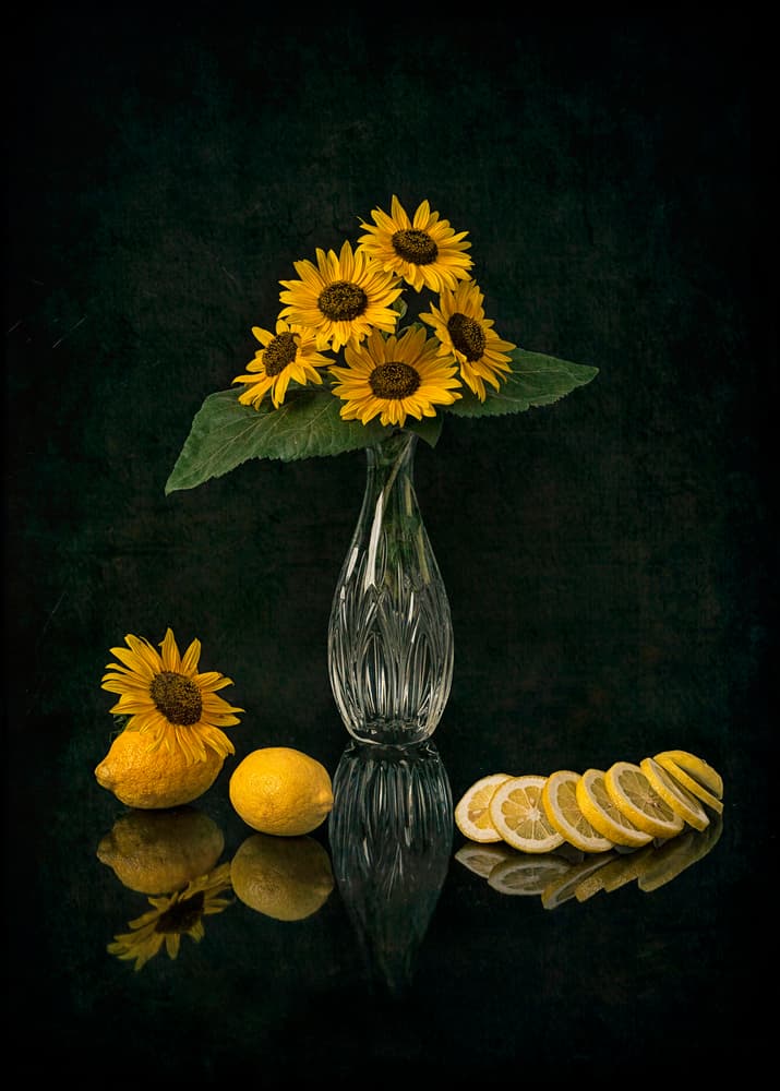Elegant Sunflower Still Life by Lydia Jacobs — canvas wall art