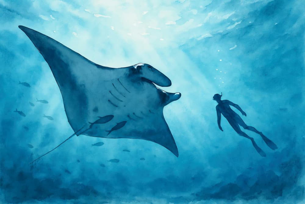 Manta Ray Encounter by Natalie Bruns — canvas wall art