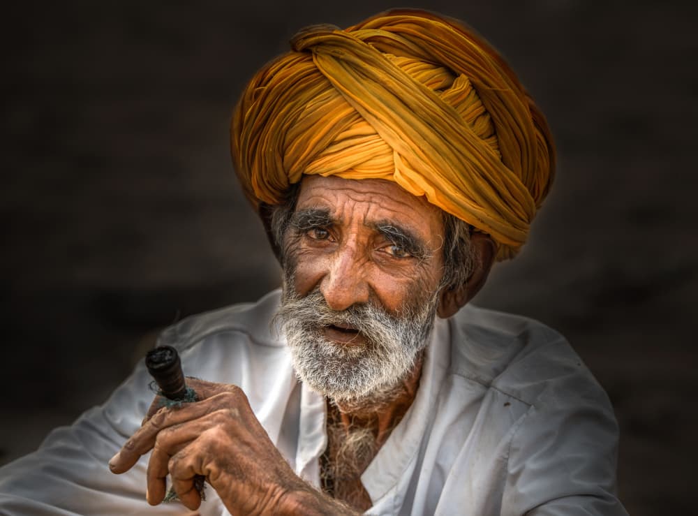 Pensive Man Yellow Turban by Rana Jabeen — canvas wall art
