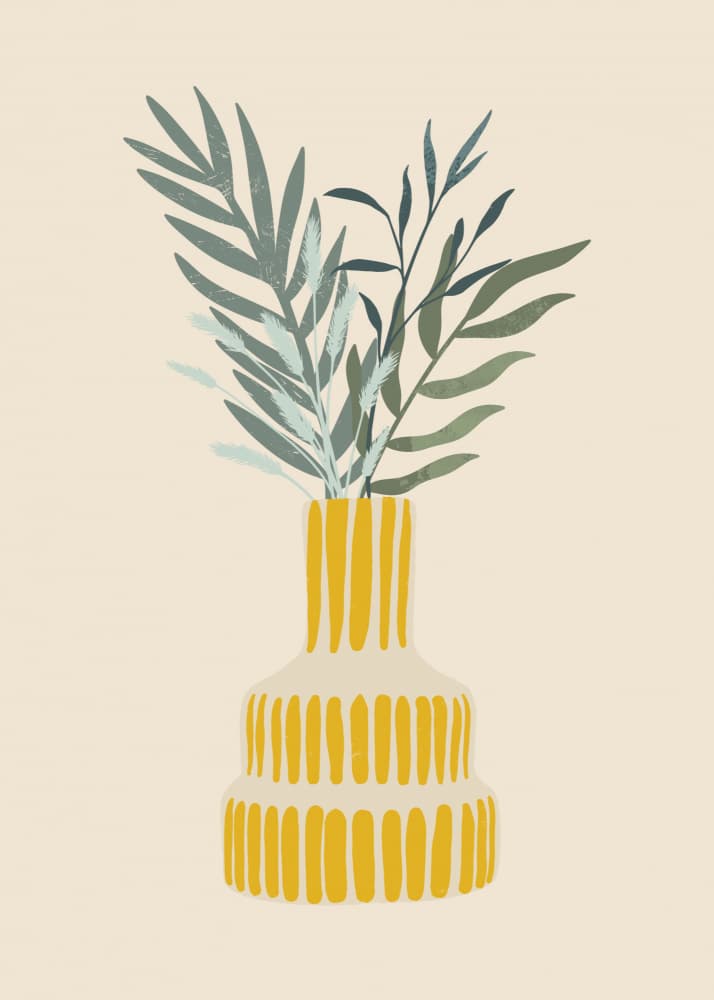 Yellow Vase Greenery by Katarzyna Gąsiorowska — canvas wall art
