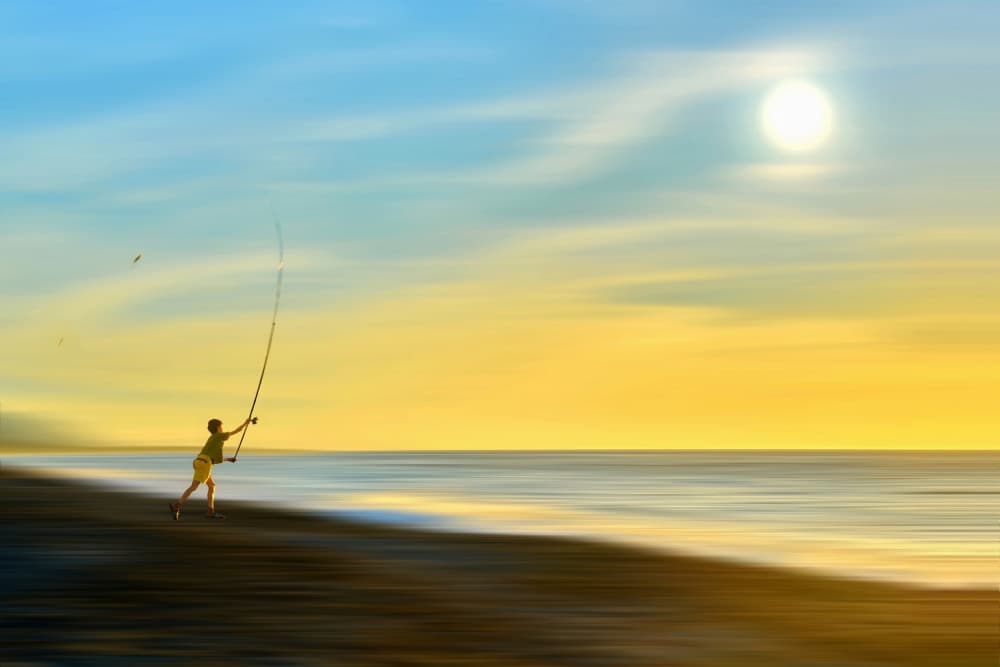 Sunset Beach Fishing by MingLun Tsai (蔡明倫) — canvas wall art