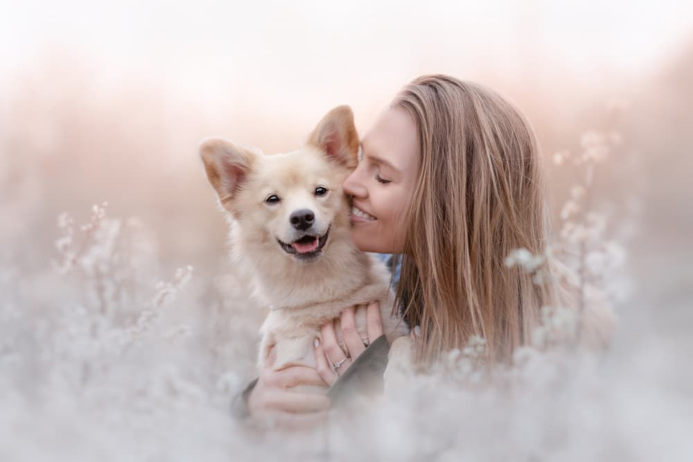 Happy Woman Dog Kiss by Ve Shandor — canvas wall art