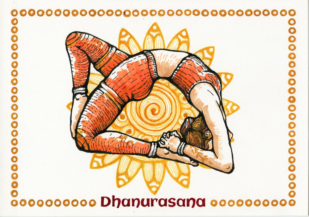 Dhanurasana Yoga Pose by Olga Galeeva — canvas wall art