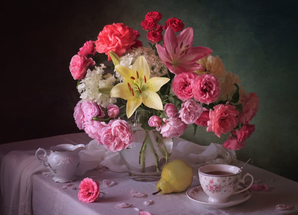Classic Bloom and Tea by Tatyana Skorokhod — canvas wall art