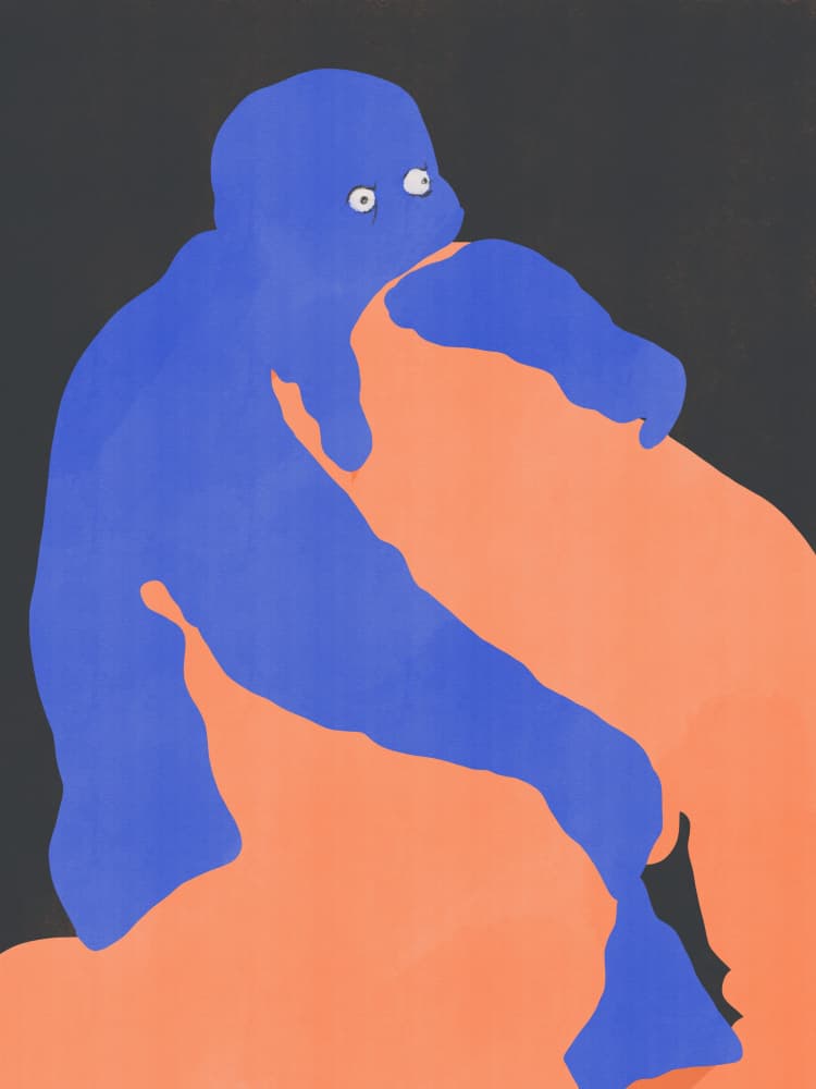 Blue Figure Embrace by Little Dean — canvas wall art