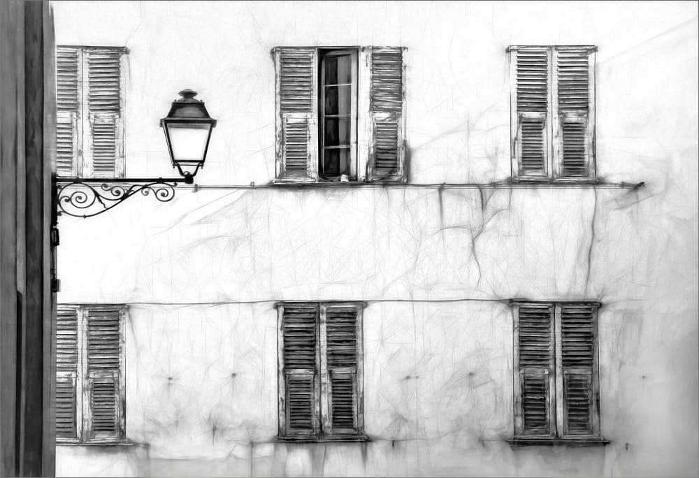 European Shutters and Lamp by Gilbert Claes — canvas wall art