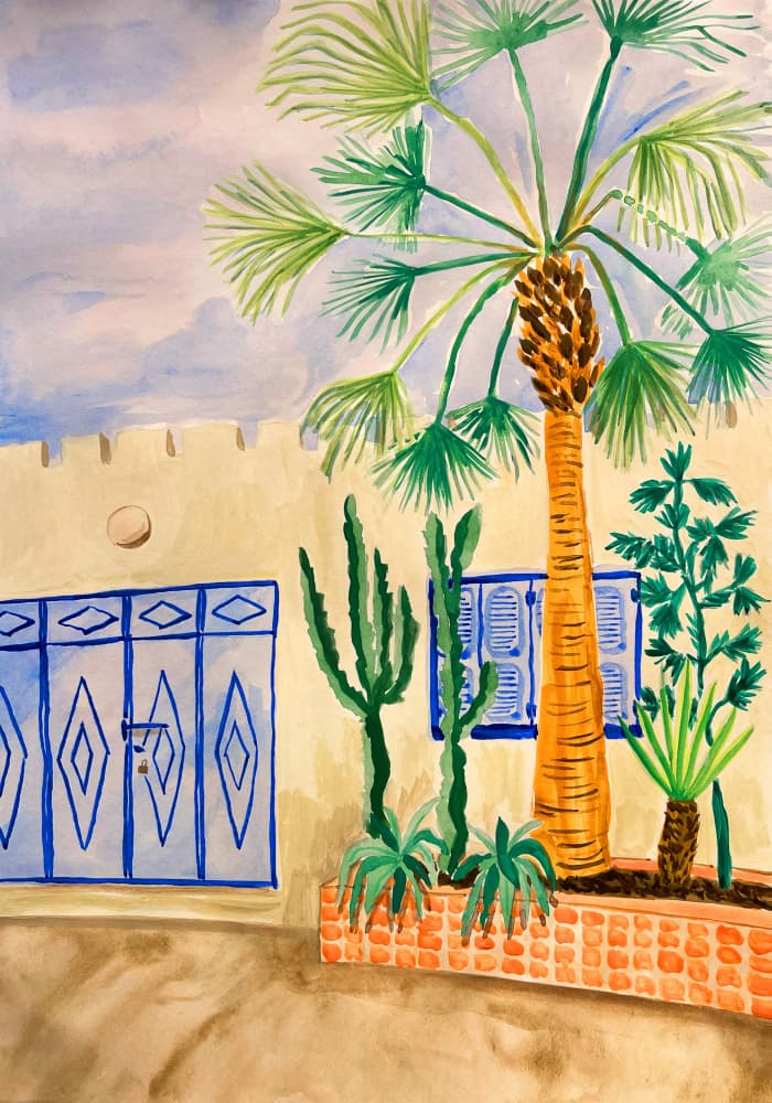 Blue Gate Oasis Garden by Karen Menzenbach — canvas wall art