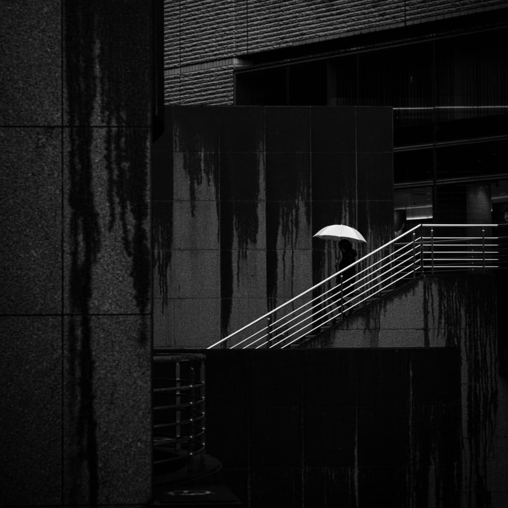 White Umbrella in Rain by Yasuhiro Takachi — canvas wall art