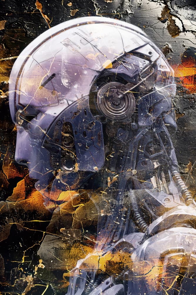 Fractured Cyborg Profile by Rafal Kulik — canvas wall art