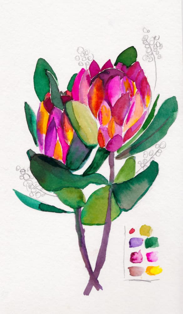 Vibrant Protea Bouquet by Christine Lindstrom — canvas wall art