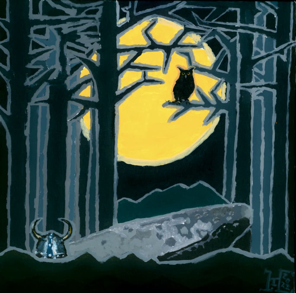 Owl and Viking Moonlight by Tim Hoinkis — canvas wall art